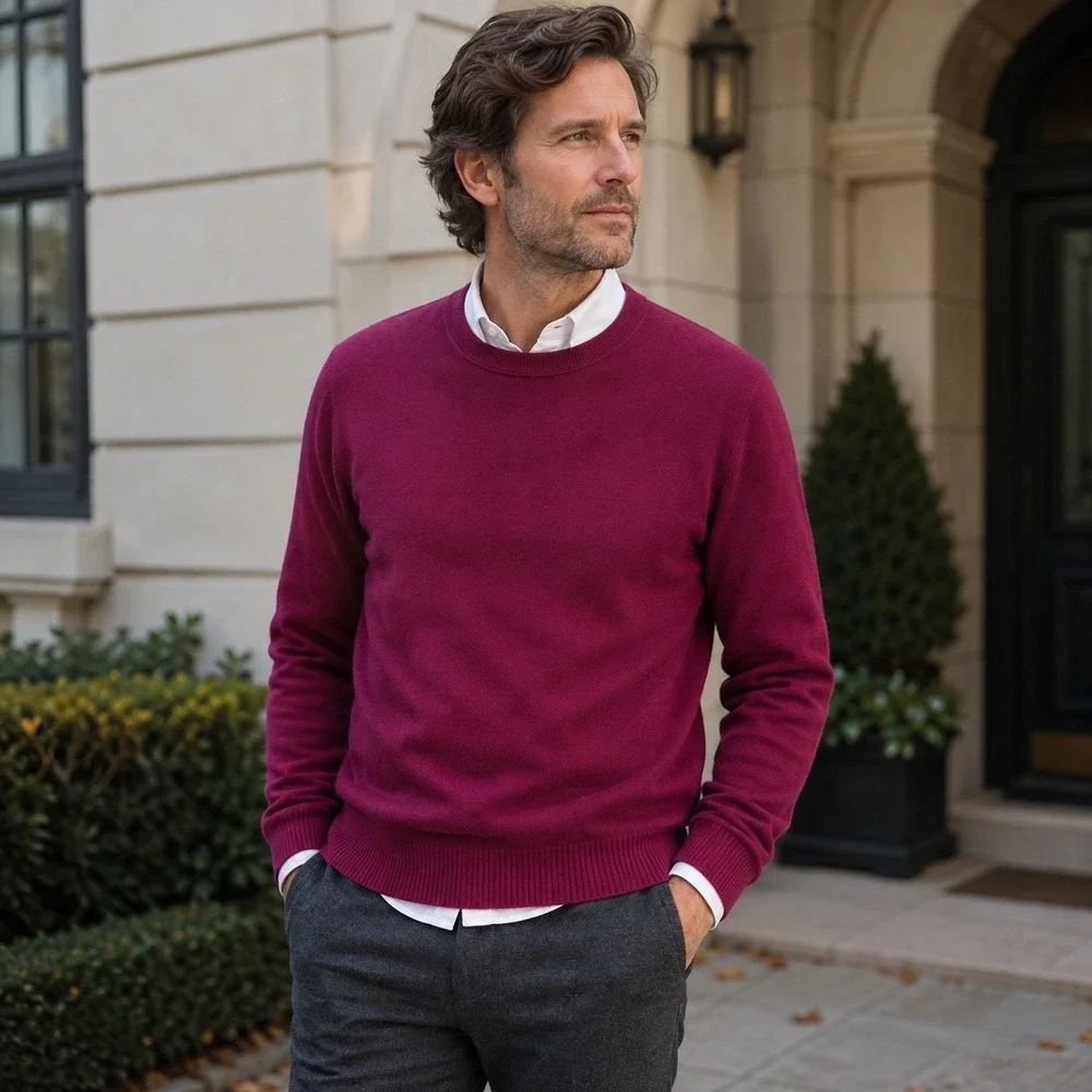 Banana Republic Cashmere Crew Neck Sweater Mens XXL Camu Berry 100% Cashmere NWT